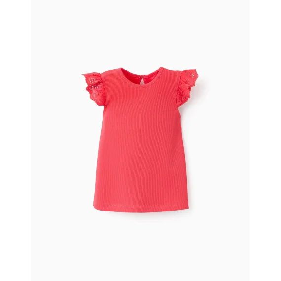 Top Côtelé Avec Volants En Broderie Anglaise Rouge
