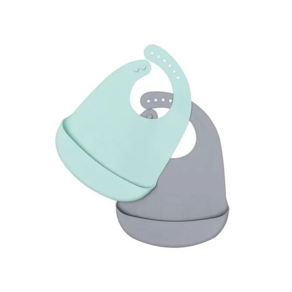 Lot de 2 bavoirs en silicone mint et gris