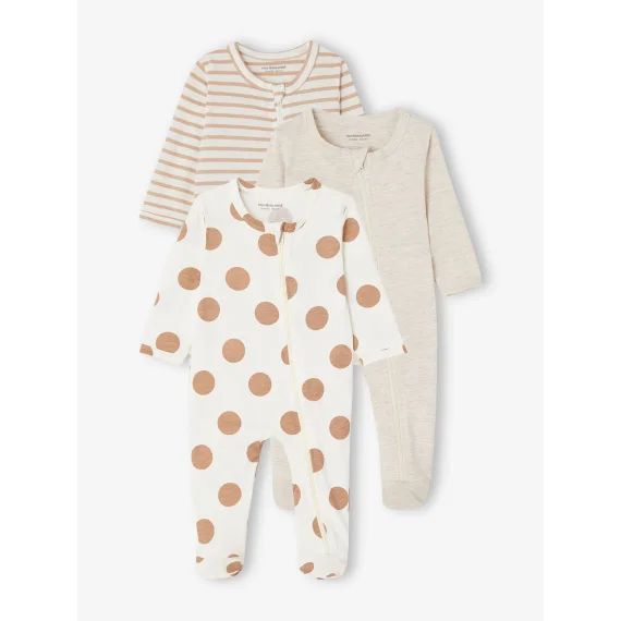 Lot de 3 pyjamas bébé en jersey ouverture zippée BASICS cappuccino