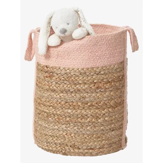 Panier en jute bicolore Calla osier/rose