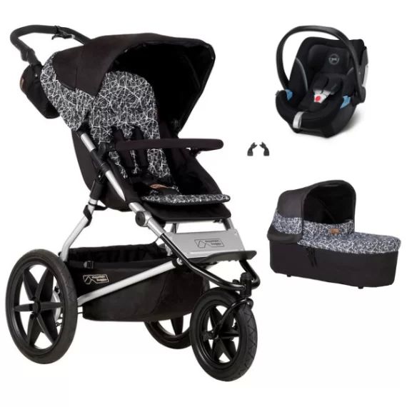Poussette Mountain Buggy Terrain + Nacelle Plus – Graphite + Coque Auto Cybex Aton 5 – Deep Black