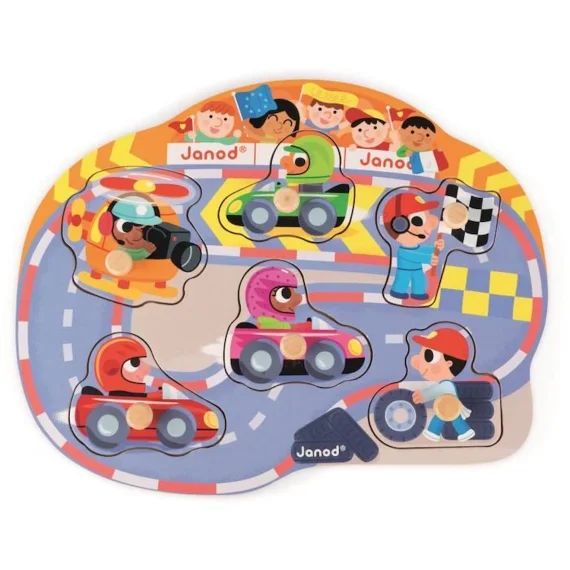 Puzzle en bois – JANOD – Heureux Racing – 6 pièces – Multicolore – 3 ans et plus bleu