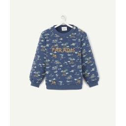 Le sweat bleu en coton imprimé vacances avec message