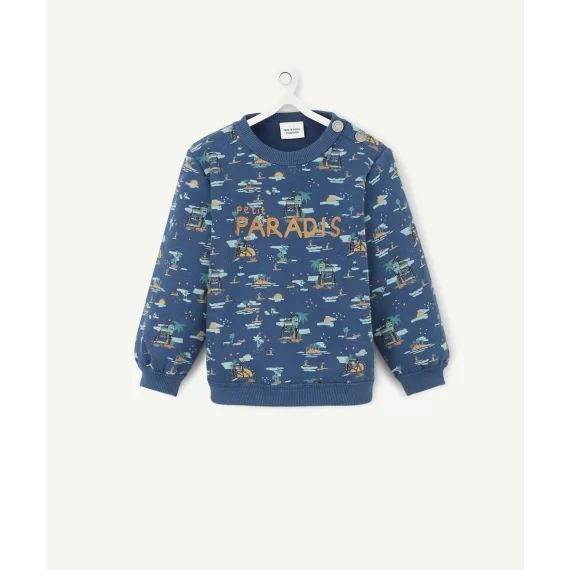 Le sweat bleu en coton imprimé vacances avec message