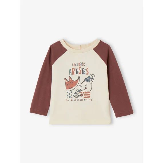 T-shirt motif artistes manches raglan bébé en coton bio vanille