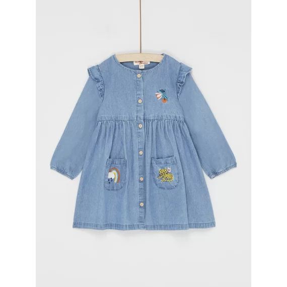Robe Manches Longues Bleue En Denim Bébé Fille