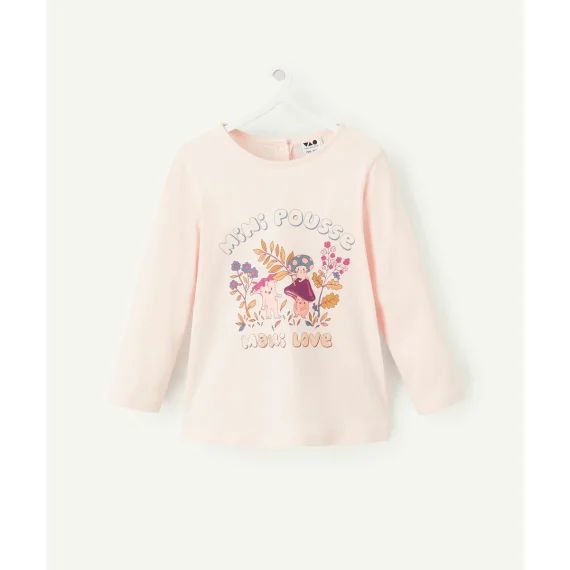 T-shirt manches longues bébé fille rose thème champignon
