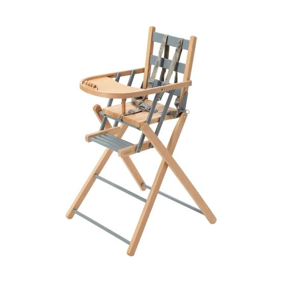 Chaise Haute Sarah Extra-pliante Hybride Bois Et Bleu Gris