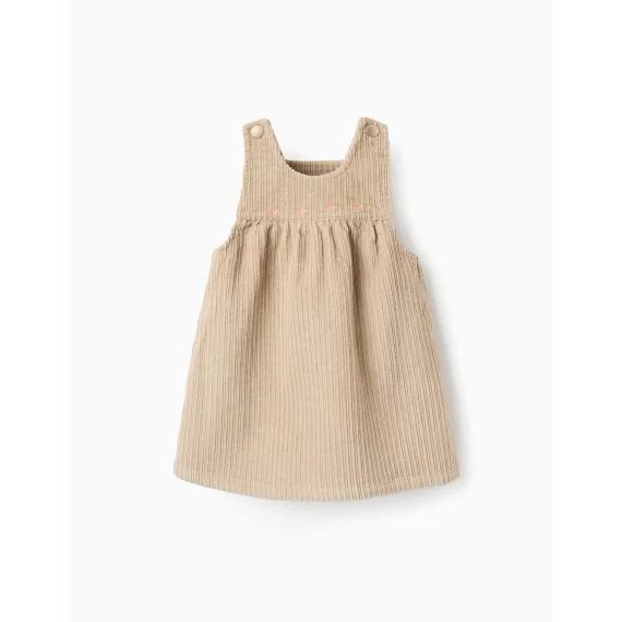 Robe Salopette Brodée Gris Clair