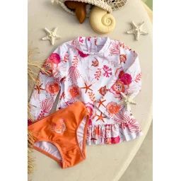 Maillot De Bain Bébé 2 Pièces T-shirt De Protection Uv & Culotte Bahamas Ecru