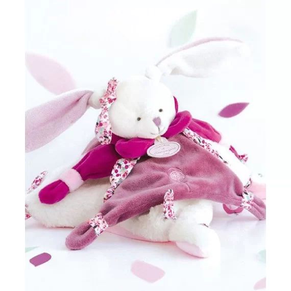 Doudou plat Cerise le lapin rose 27 cm