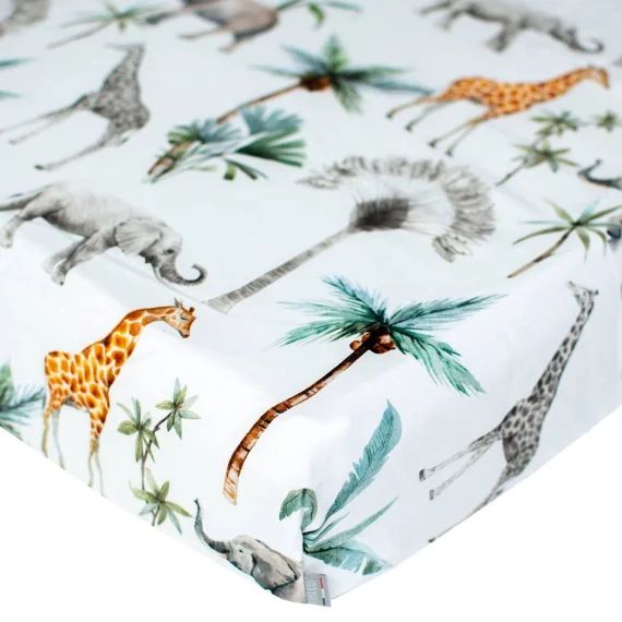 Drap-housse En Satin De Coton Safari Safari, Vert, Gris, Blanc