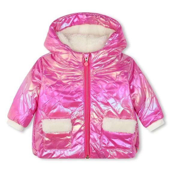 Doudoune brillante à capuche Fille Rose