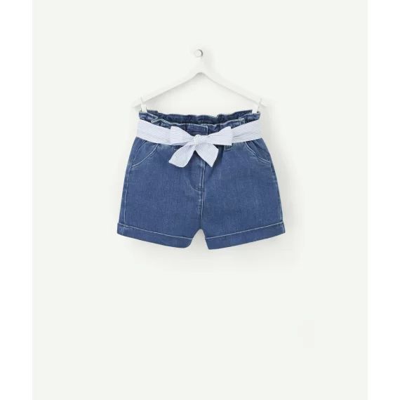 Short bébé fille en denim low impact avec ceinture –  – Soldes