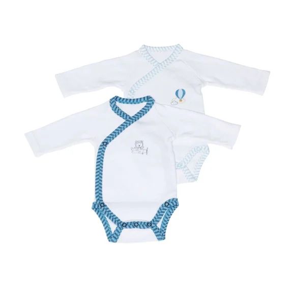 Bodies Bébé À Manches Longues Lot De 2 Blanc Et Bleu
