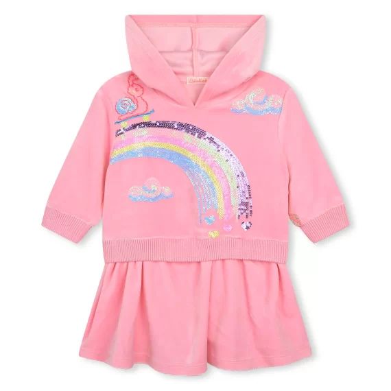 Robe en velours à capuche Fille Rose