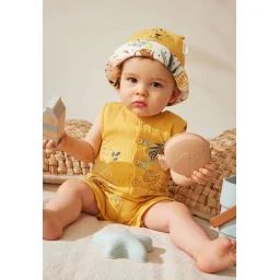 Combishort Bébé En Gaze De Coton Wakae Ocre