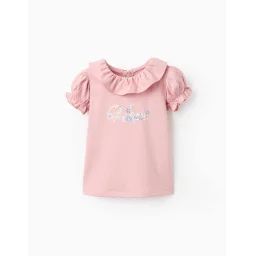 T-shirt En Coton Avec Volants Rose Clair