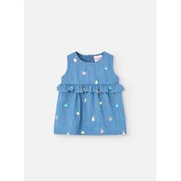 Robe En Jean A Bretelles Imprimé Bleu