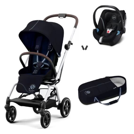 Poussette Cybex Eezy S Twist PLUS 2 – Châssis Silver + Cocoon S – Ocean Blue + Coque Auto Aton 5 – Deep Black (2022)