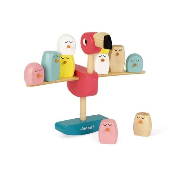 JANOD – Jeu d&rsquo;équilibre flamant rose (bois) – Dès 3 Ans beige