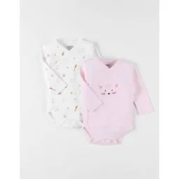 Set de 2 bodies croisés manches longues blanc