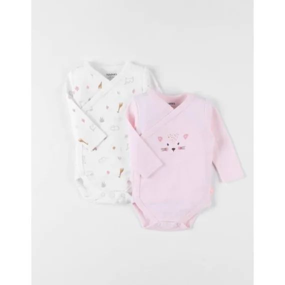 Set de 2 bodies croisés manches longues blanc