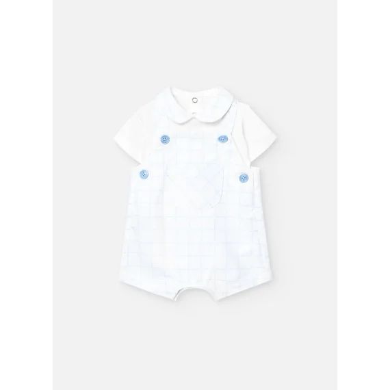 Ensemble Body À Manches Courtes Et Salopette À Carreaux Bleu