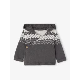 Cardigan à capuche en maille jacquard bébé bleu ardoise