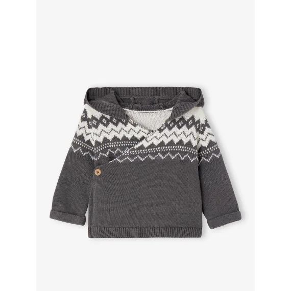 Cardigan à capuche en maille jacquard bébé bleu ardoise