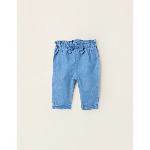 Pantalon En Jean Léger En Coton Avec Nœud Bleu Clair