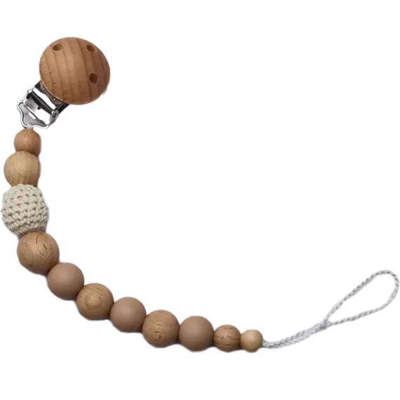 Attache sucette en bois Nude blanc cassé