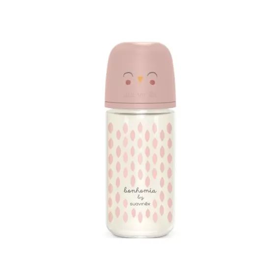 Biberon en verre tétine SXPro M Bonhomia rose (240 ml)