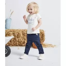 Pantalon slim fille en denim bleu marine avec noeud fleuri –  – Soldes