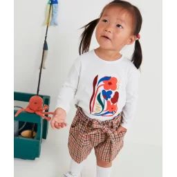 T-shirt bébé fille en coton bio blanc avec motif brodé fleuri