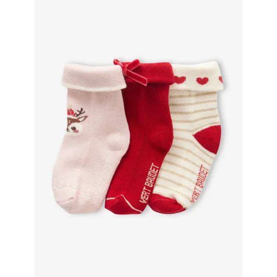 Coffret de Noël 3 paires de chaussettes bébé fille rose poudré