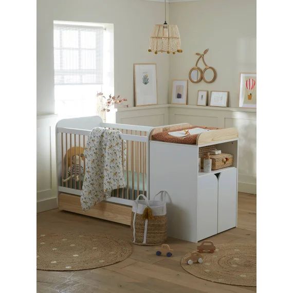 Lit combiné évolutif avec rangements et table à langer LIGNE ECLIPSE blanc / bois