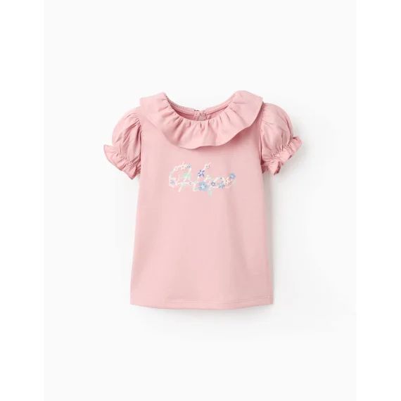 T-shirt En Coton Avec Volants Rose Clair