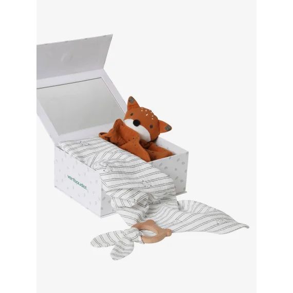 Coffret cadeau 3 pièces : lange + doudou + hochet fleurettes