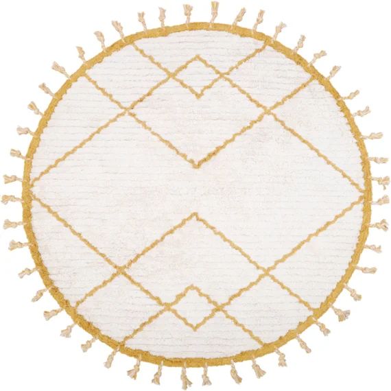 Tapis lavable rond Côme écru et mangue (120 cm)