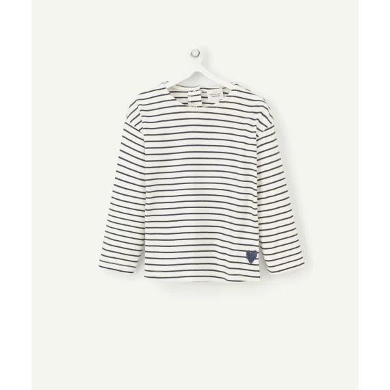T-shirt bébé fille en coton bio marinière bleu avec coeur brodé –  – Soldes