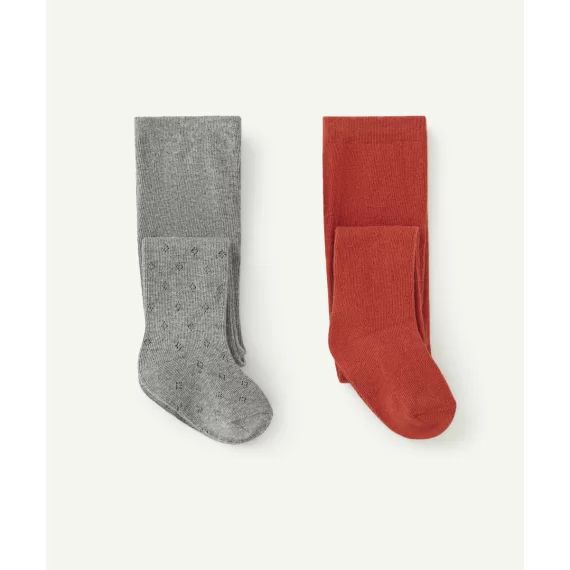Lot de 2 collants en tricot bébé fille gris foncé et rouille
