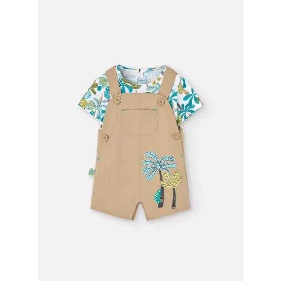 Ensemble T-shirt Imprimé Et Salopette Beige