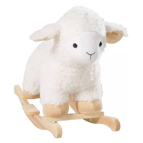 ROBA Agneau à Bascule en Bois et Peluche Douce avec Poignées – Aide à Maîtriser l&rsquo;Équilibre – dès 18 Mois – Blanc blanc