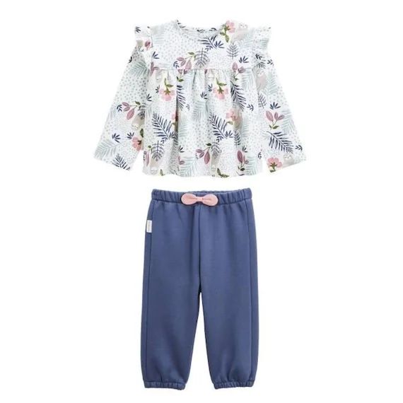 Ensemble Bébé Blouse Et Pantalon En Molleton Naya Bleu