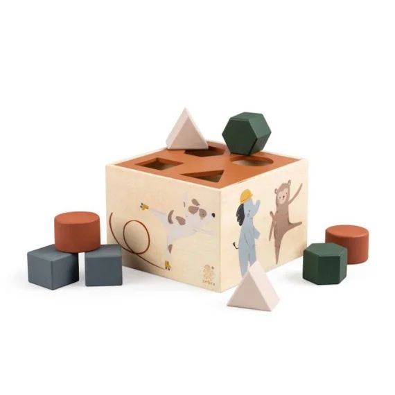 Cube À Formes En Bois Animaux – Eveil Bébé – Sebra Beige