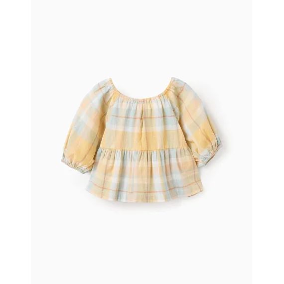 Top Avec Carreaux Et Manches Bouffantes Brothers & Sisters Jaune Clair