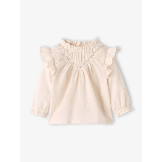 Blouse volantée bébé en tissu flammé beige clair