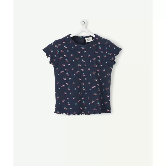 Le t-shirt bleu en coton biologique avec imprimé cerises –  – Soldes