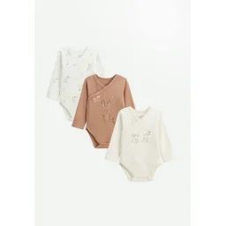Lot De 3 Bodies Bébé Manches Longues Ouverture Croisée Hello Baby Ecru